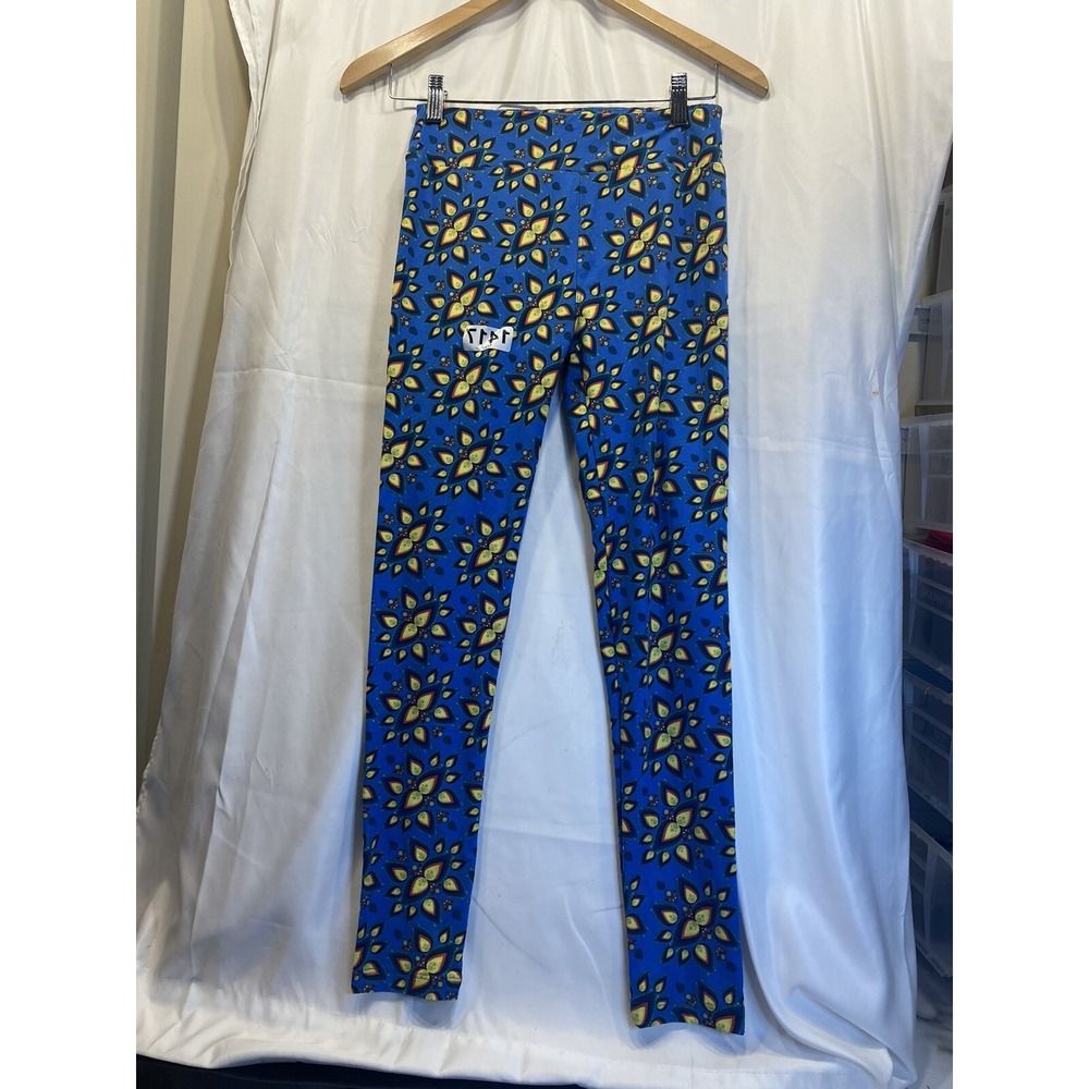 Lularoe blue flowerful leggings one size new soft stretchy
